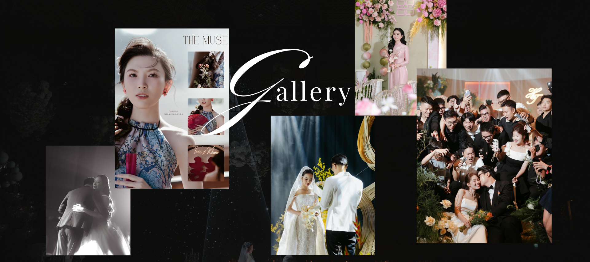 Artwork Gallery và các panel ảnh cưới xếp chồng, gồm panel THE MUSE